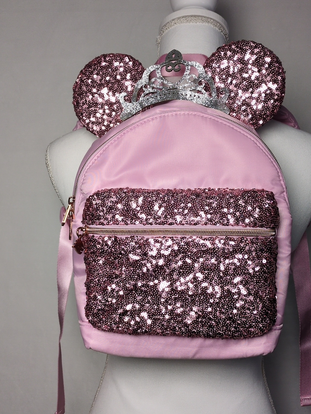 Disney Cruise Line Bibbidi Bobbidi Boutique Pink Sequin Minnie Backpack Crown